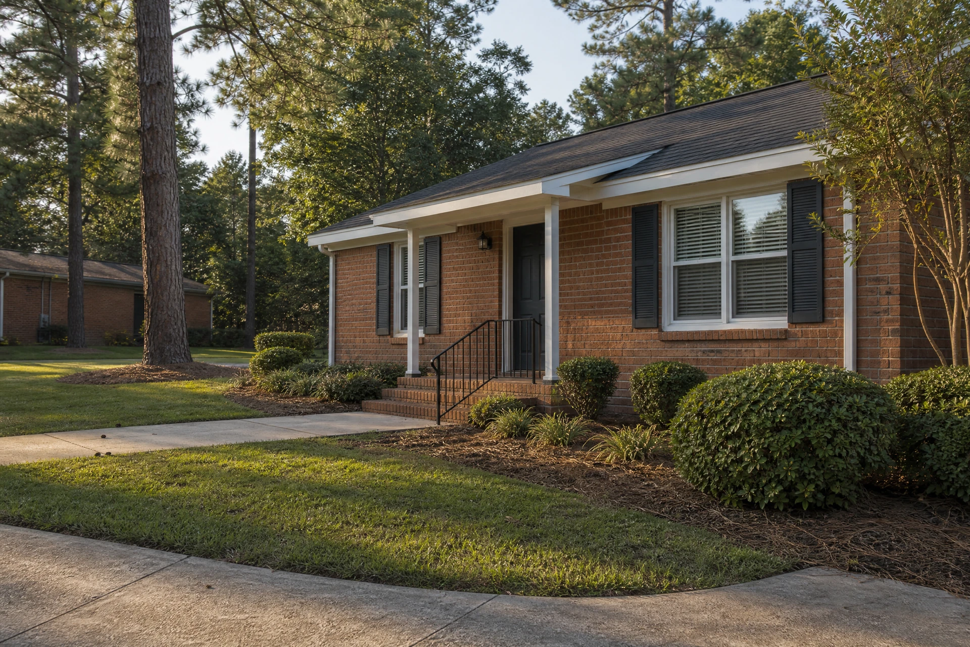 Compact well-kept brick rental home representing FOWLER property management in Cayce, South Carolina