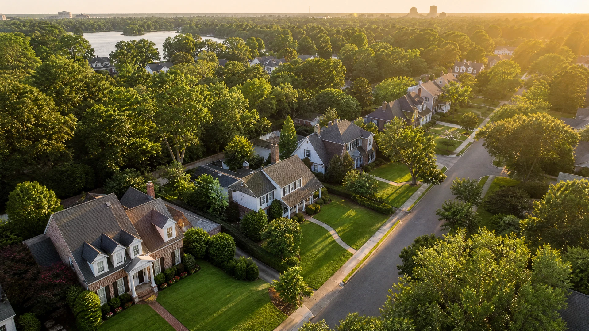 Columbia SC residential neighborhood at golden hour
